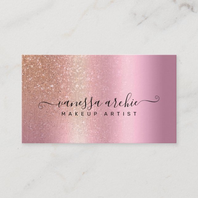 Rose Gold Glitter Metallic Pink Foil Business Card (Front)