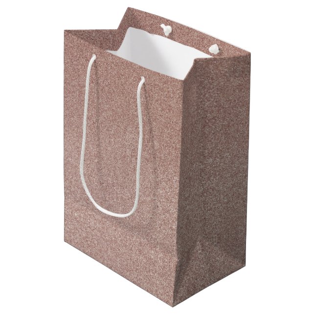 Rose Gold Glitter Metallic Pretty Girly Sparkly Medium Gift Bag (Front Angled)