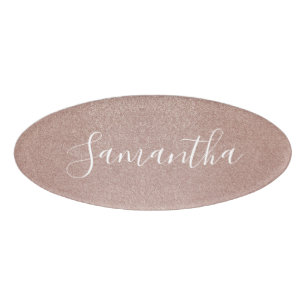 Rose Gold Glitter Metallic Pretty Girly Sparkly Name Tag