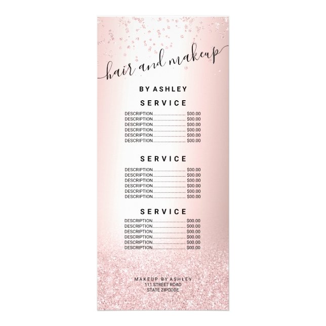 rose gold glitter metallic sparkle confetti  price rack card (Front)