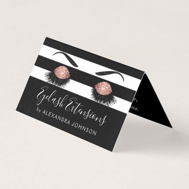 Rose Gold Glitter Modern Eyelash Extensions Business Card (Front)