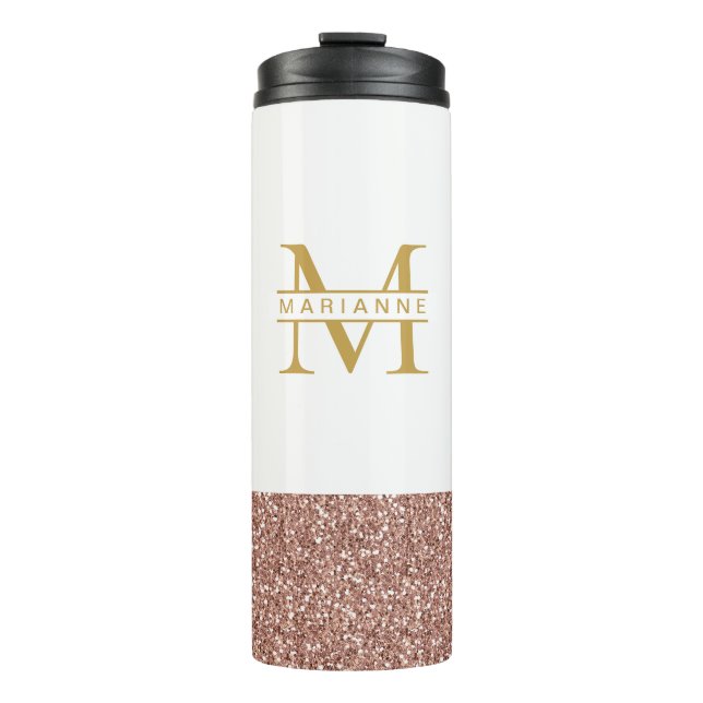 Rose Gold Glitter Modern Minimal Thermal Tumbler (Front)