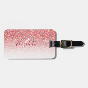 Rose Gold Glitter Modern Monogram Luggage Tag