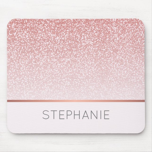 Rose Gold Glitter Modern Personalised Name Mouse Pad (Front)