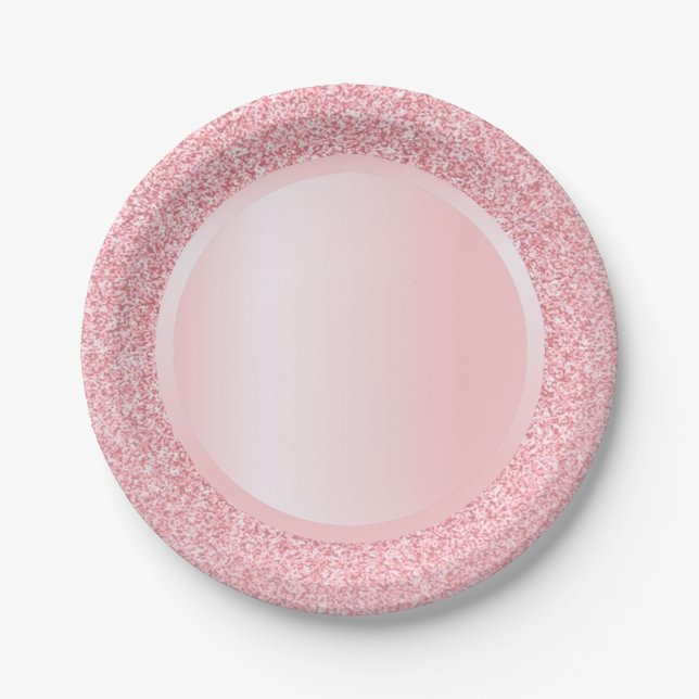 Rose Gold Glitter Modern Pink Template Trendy Paper Plate (Front)