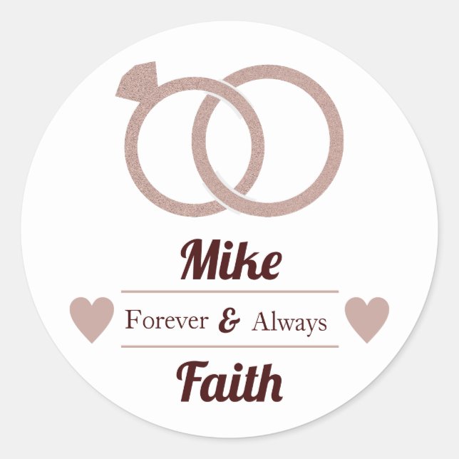 Rose Gold Glitter Modern Wedding Round Sticker (Front)