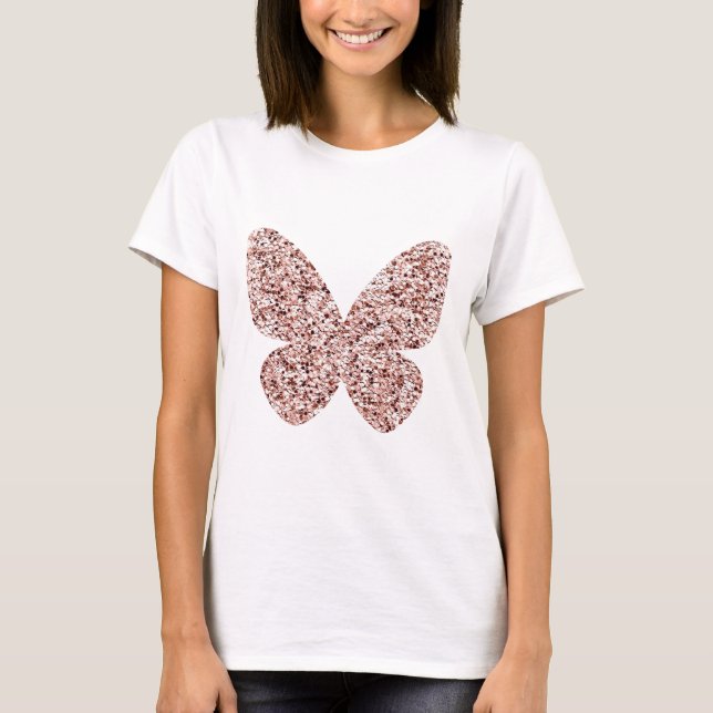 Rose Gold Glitter Monarch Clipart Cute Butterfly T-Shirt (Front)