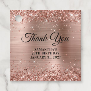 Rose Gold Glitter Monogram 75th Birthday Thank You Favour Tags