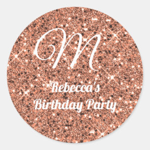 Rose Gold Glitter Monogram Birthday Wedding Classic Round Sticker