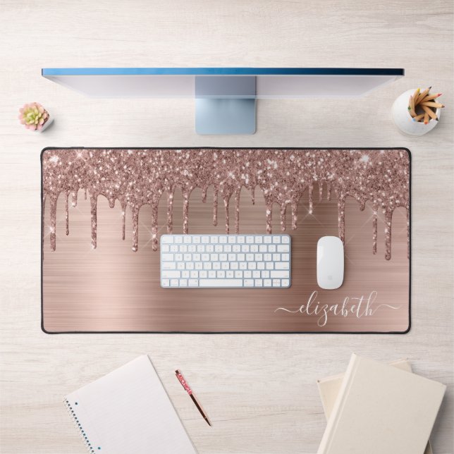 Rose Gold Glitter Monogram Desk Mat (Office 1)