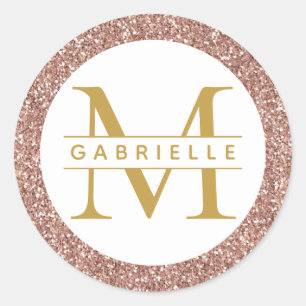 Rose Gold Glitter Monogram Favour Sticker Label