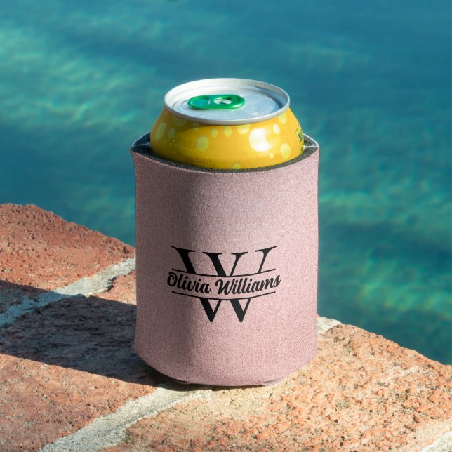 Rose Gold Glitter Monogram | Girly Modern Sparkle  Can Cooler (In Situ Pool)