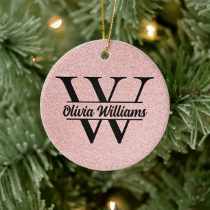 Rose Gold Glitter Monogram   Girly Modern Sparkle  Ceramic Ornament