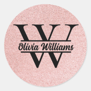 Rose Gold Glitter Monogram   Girly Modern Sparkle  Classic Round Sticker