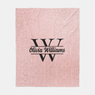 Rose Gold Glitter Monogram   Girly Modern Sparkle  Fleece Blanket