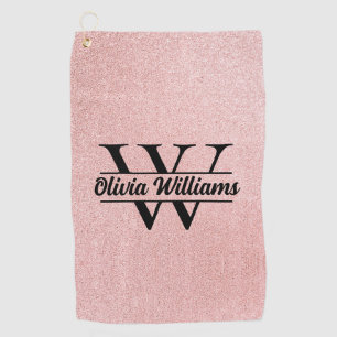 Rose Gold Glitter Monogram   Girly Modern Sparkle  Golf Towel