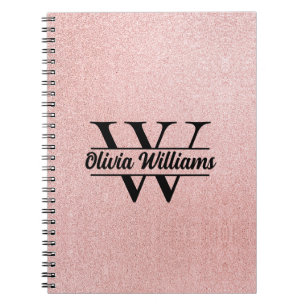Rose Gold Glitter Monogram   Girly Modern Sparkle  Notebook