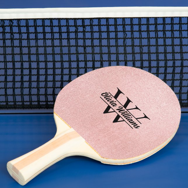 Rose Gold Glitter Monogram | Girly Modern Sparkle  Ping Pong Paddle (Insitu)