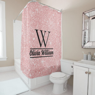 Rose Gold Glitter Monogram   Girly Modern Sparkle Shower Curtain
