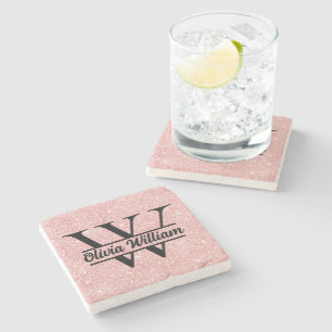  Rose Gold Glitter Monogram   Girly Modern Sparkle Stone Coaster