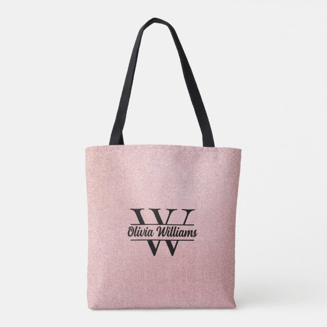 Rose Gold Glitter Monogram | Girly Modern Sparkle  Tote Bag (Back)