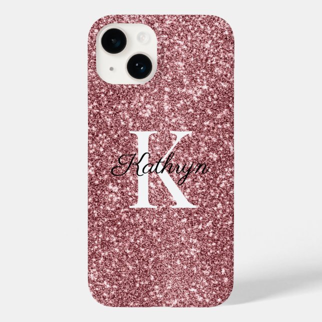 Rose Gold Glitter Monogram Initial Name Case-Mate iPhone Case (Back)
