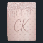 Rose gold glitter monogram initials pink luxury iPad pro cover<br><div class="desc">Personalise and add your monogram letters,  initials.  The monogram initials as a pattern on the background.   A girly and feminine rose gold,  pink gradient background colour.  Decorated with rose gold and pink faux glitter drips,  paint dripping look. Rose gold coloured letters.</div>