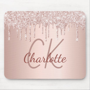 Rose gold glitter monogram initials pink luxury mouse pad