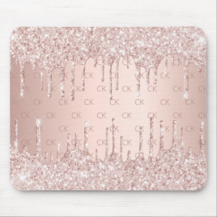 Rose gold glitter monogram initials pink mouse pad