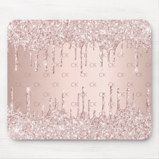 Rose gold glitter monogram initials pink mouse pad (Front)