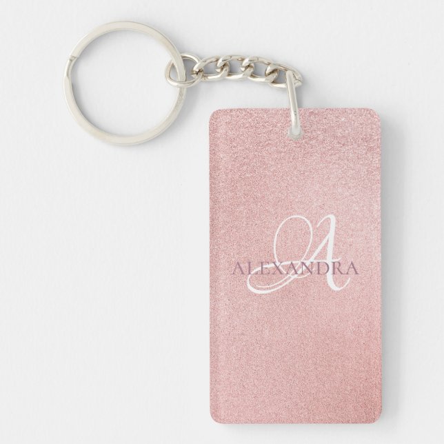 Rose gold glitter monogram key ring (Front)