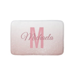 Rose Gold Glitter Monogram Modern Elegant Girly Bath Mat