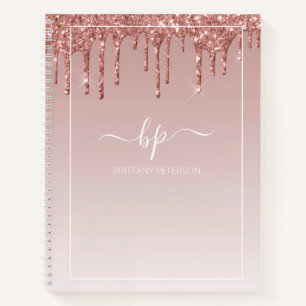 Rose Gold Glitter Monogram Modern Trendy Girly Notebook
