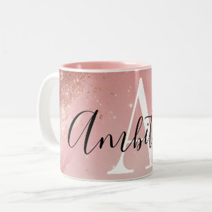 Rose Gold Glitter Monogram Mug – Personalised Name