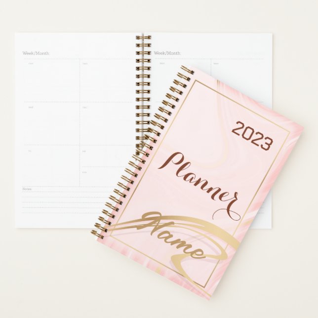 Rose gold glitter monogram name 2023 planner  (Display)