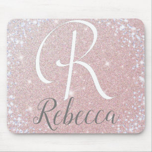 Rose Gold Glitter Monogram Name  Mouse Pad