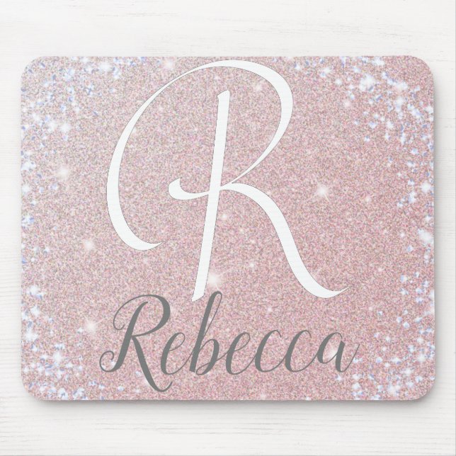 Rose Gold Glitter Monogram Name  Mouse Pad (Front)