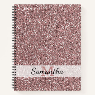 Rose Gold Glitter Monogram Name Notebook
