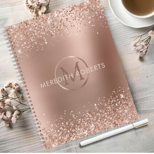 Rose Gold Glitter Monogram Name Notebook