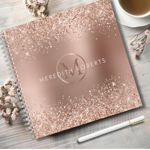 Rose Gold Glitter Monogram Name Notebook