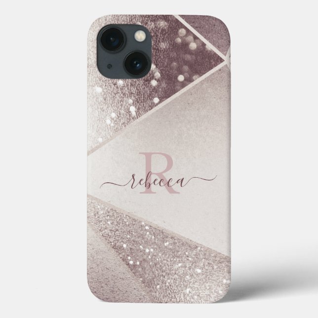 Rose Gold Glitter Monogram Name  Personalised  Case-Mate iPhone Case (Back)