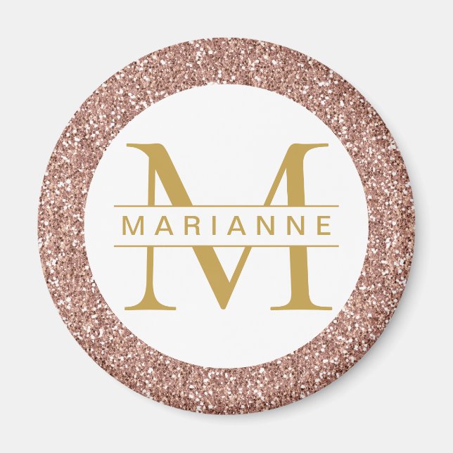 Rose Gold Glitter Monogram Name Personalised Magnet (Front)