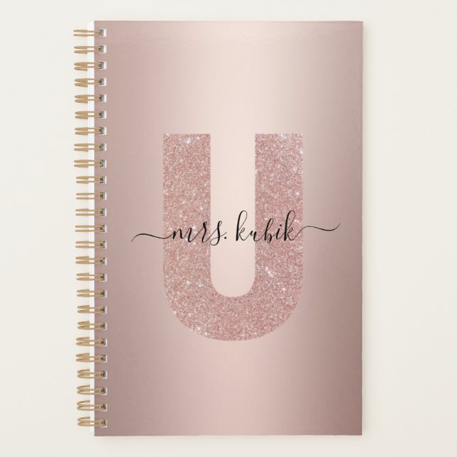 Rose Gold Glitter Monogram Teacher Planner (Front)