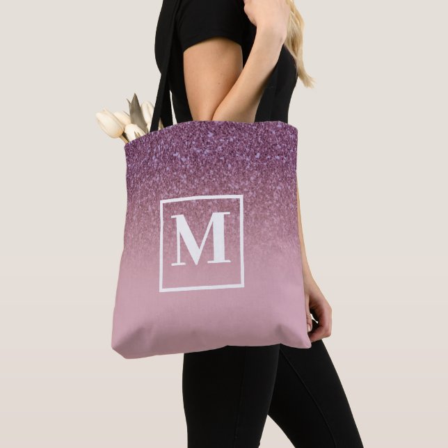 Rose Gold Glitter Monogram Tote Bag (Close Up)
