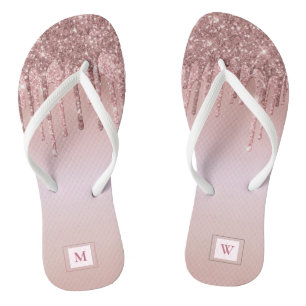 Rose Gold Glitter Monogrammed Girly Thongs