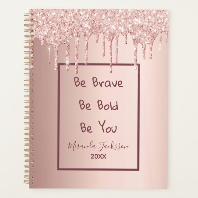 Rose gold glitter motivational quote planner (Front)