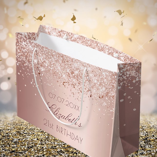 Rose gold glitter name birthday large gift bag (Creator Uploaded)