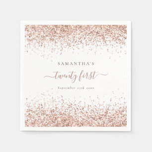 Rose Gold Glitter Name Date Twenty First Party Napkin