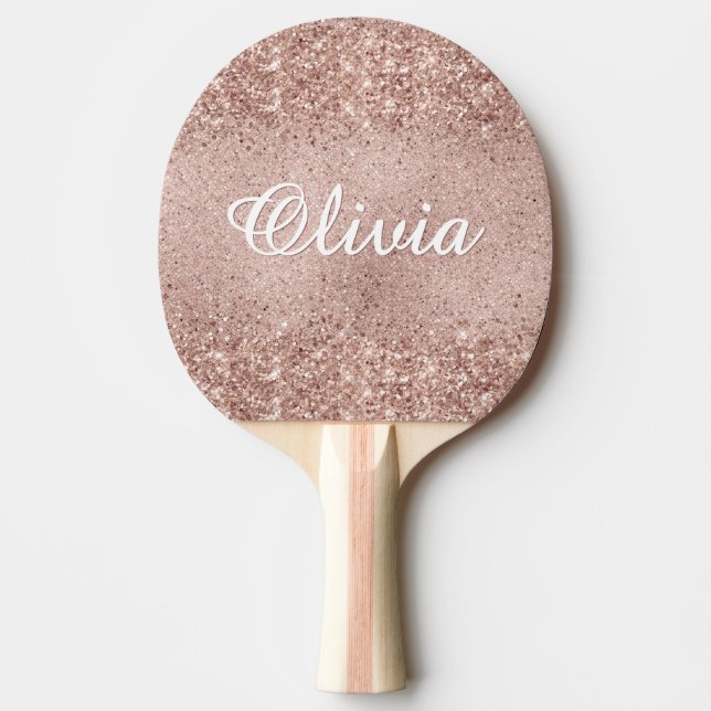 Rose Gold Glitter Name Ping Pong Paddle (Front)