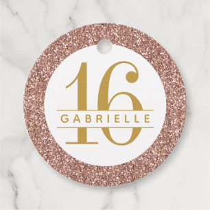 Rose Gold Glitter Name Pink Sweet 16 Favour Tags